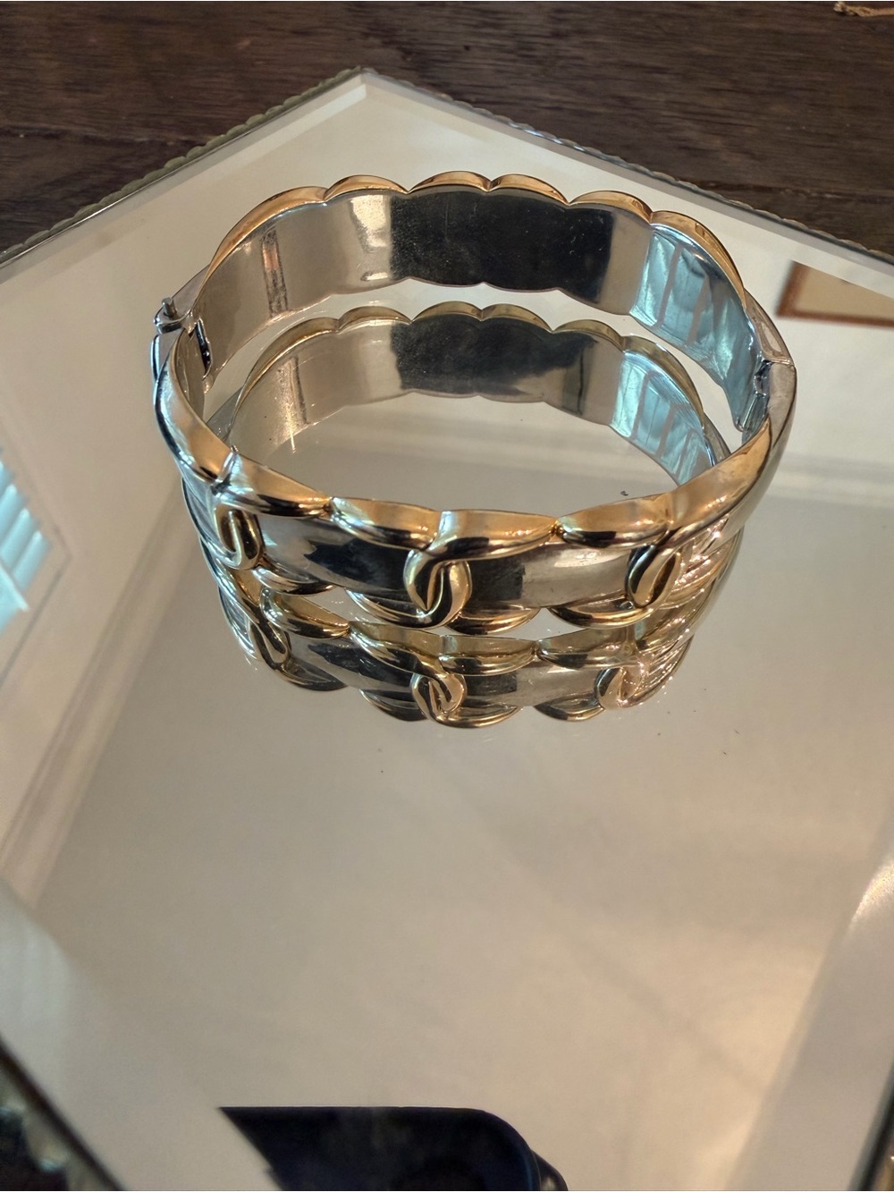Gold and Silver Tone Hinged Cuff Bracelet - Women Jewelry - Picture 4 of 5
